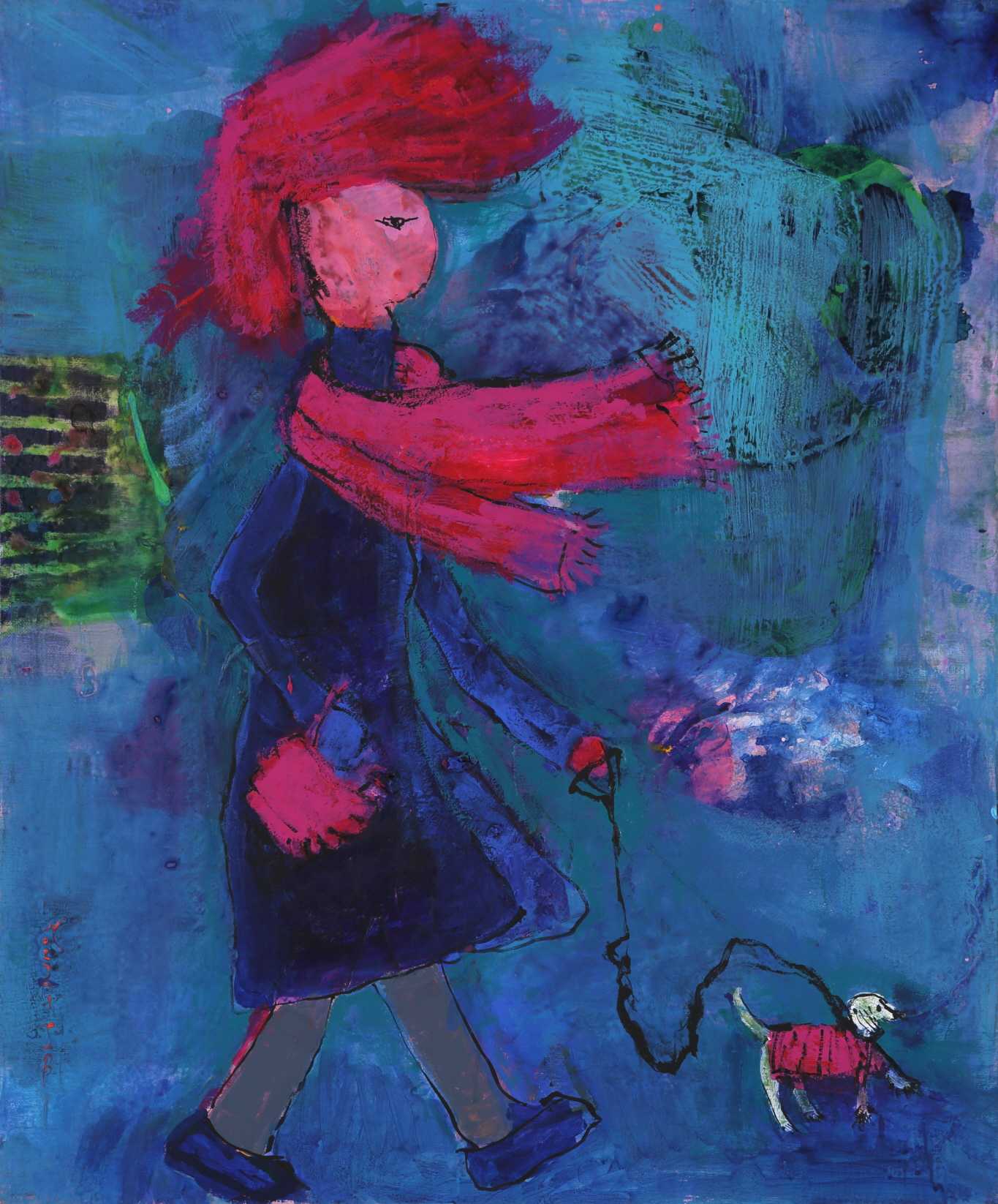 4그남자와- 산책 72.7+53.0  mixed media  on canvas 2022